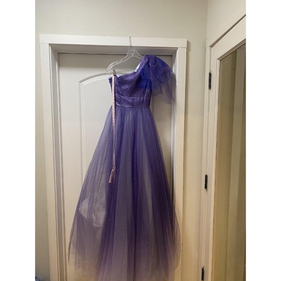 Mac Duggal 20377 Dress Womens 2 Purple One Shoulder Tulle Glitter Gown Prom Even - Picture 5 of 5